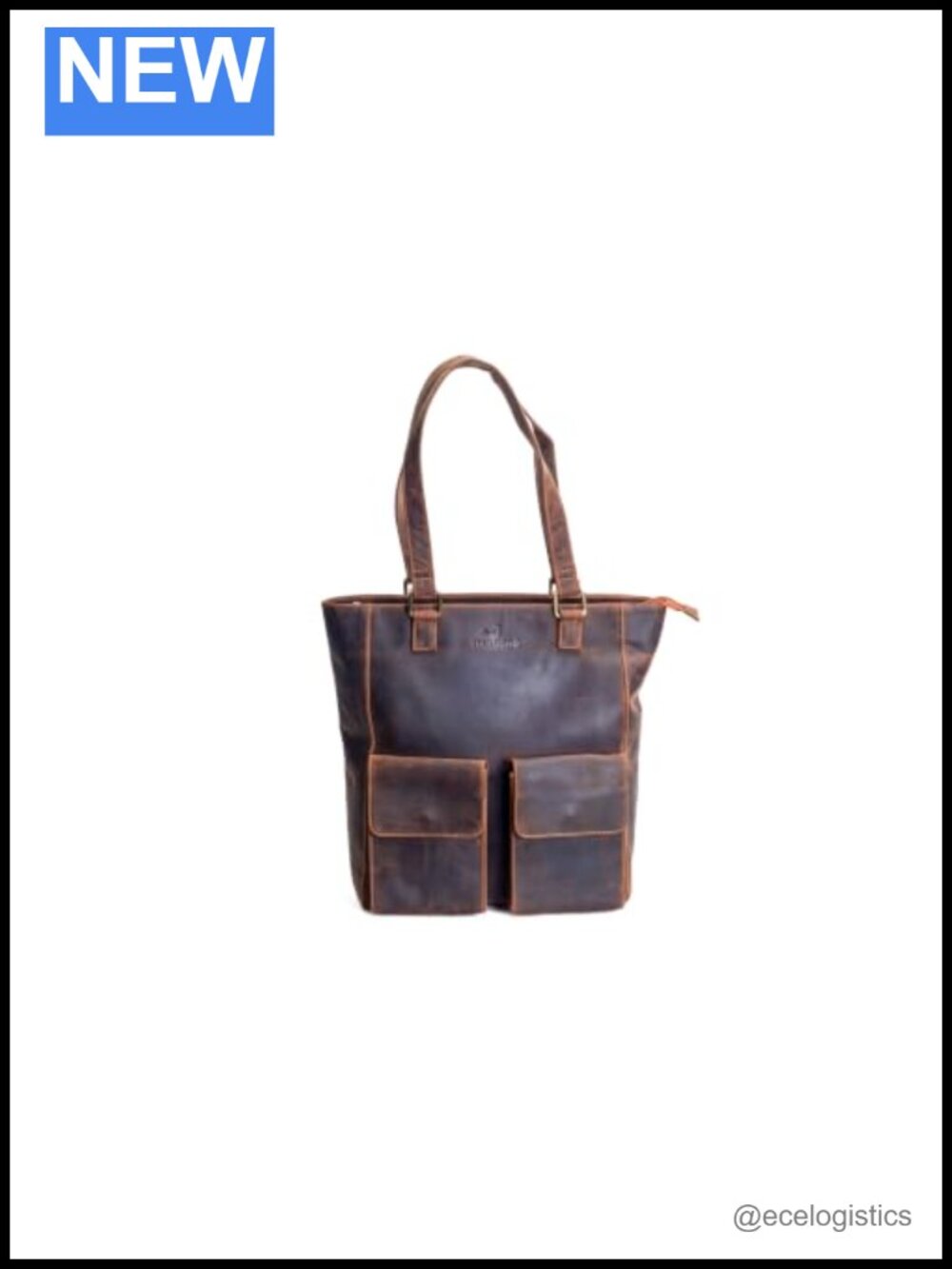 Genuine Leather Tote Bag for Women, Medium Work Handbag with Zipper, Front